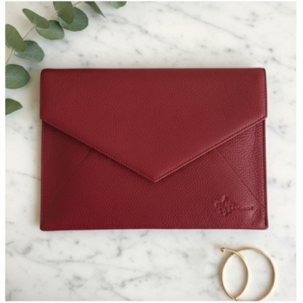 ✨ Mackage Crimson Red Leather Envelope Clutch Purse